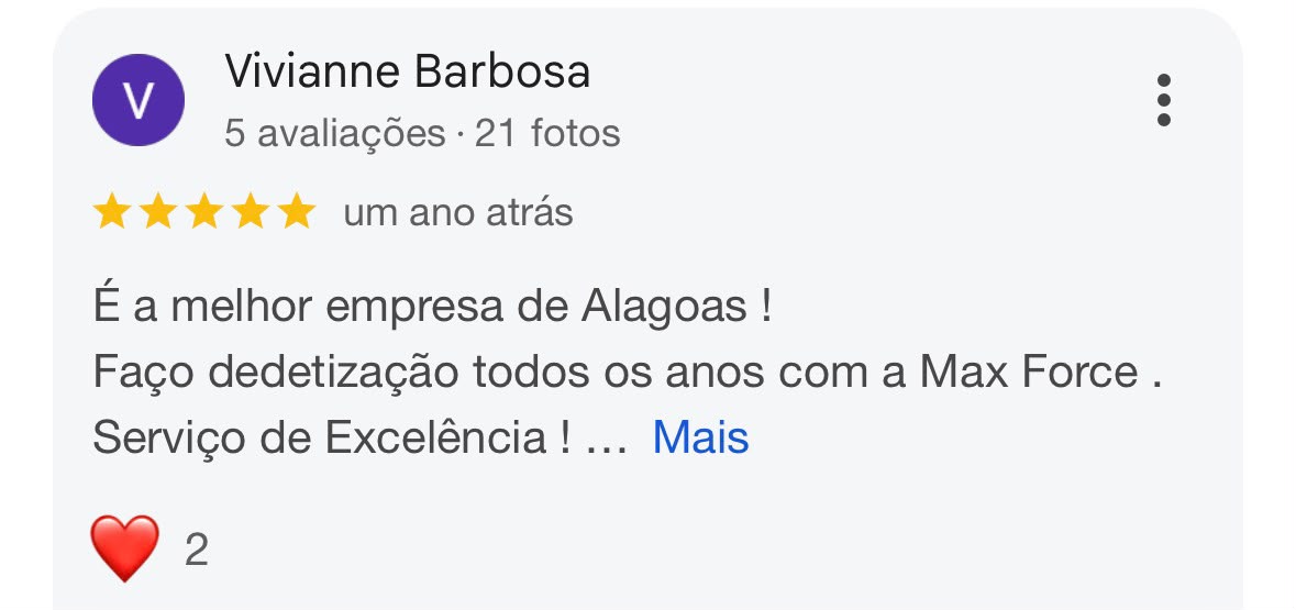 Avaliação de cliente da MaxControle no Google