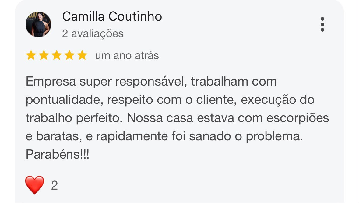 Avaliação de cliente da MaxControle no Google